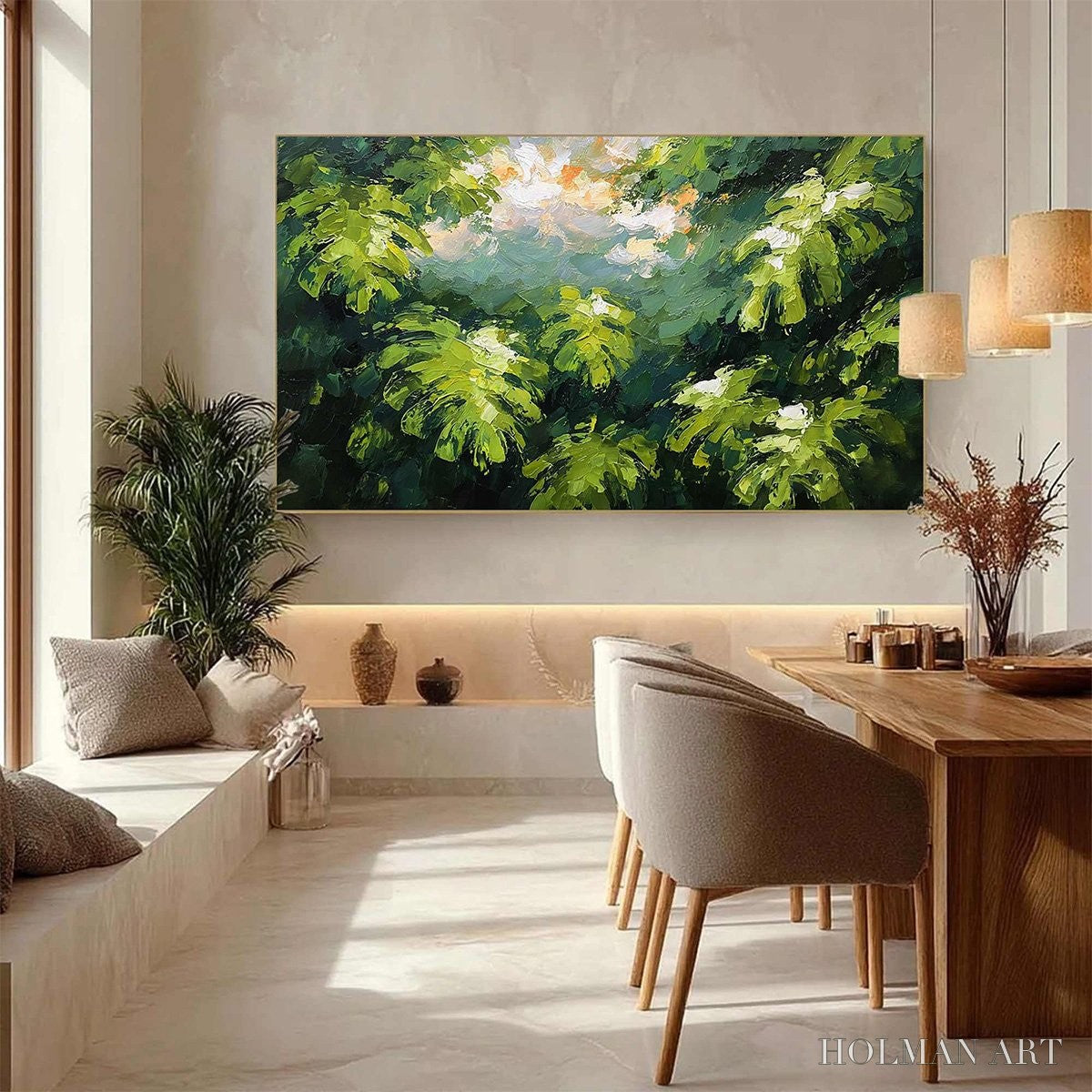 HOLMAN ART Verdant Sanctuary – Textured Impasto Painting of Sun-Kissed Jungle Leaves - image 4