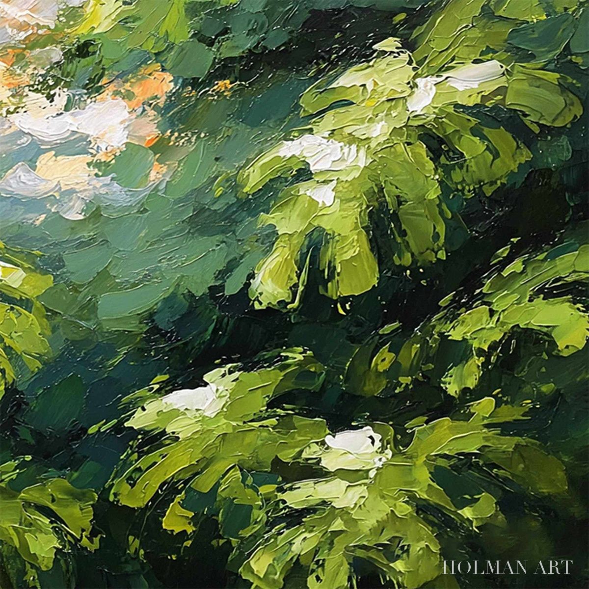 HOLMAN ART Verdant Sanctuary – Textured Impasto Painting of Sun-Kissed Jungle Leaves - image 5