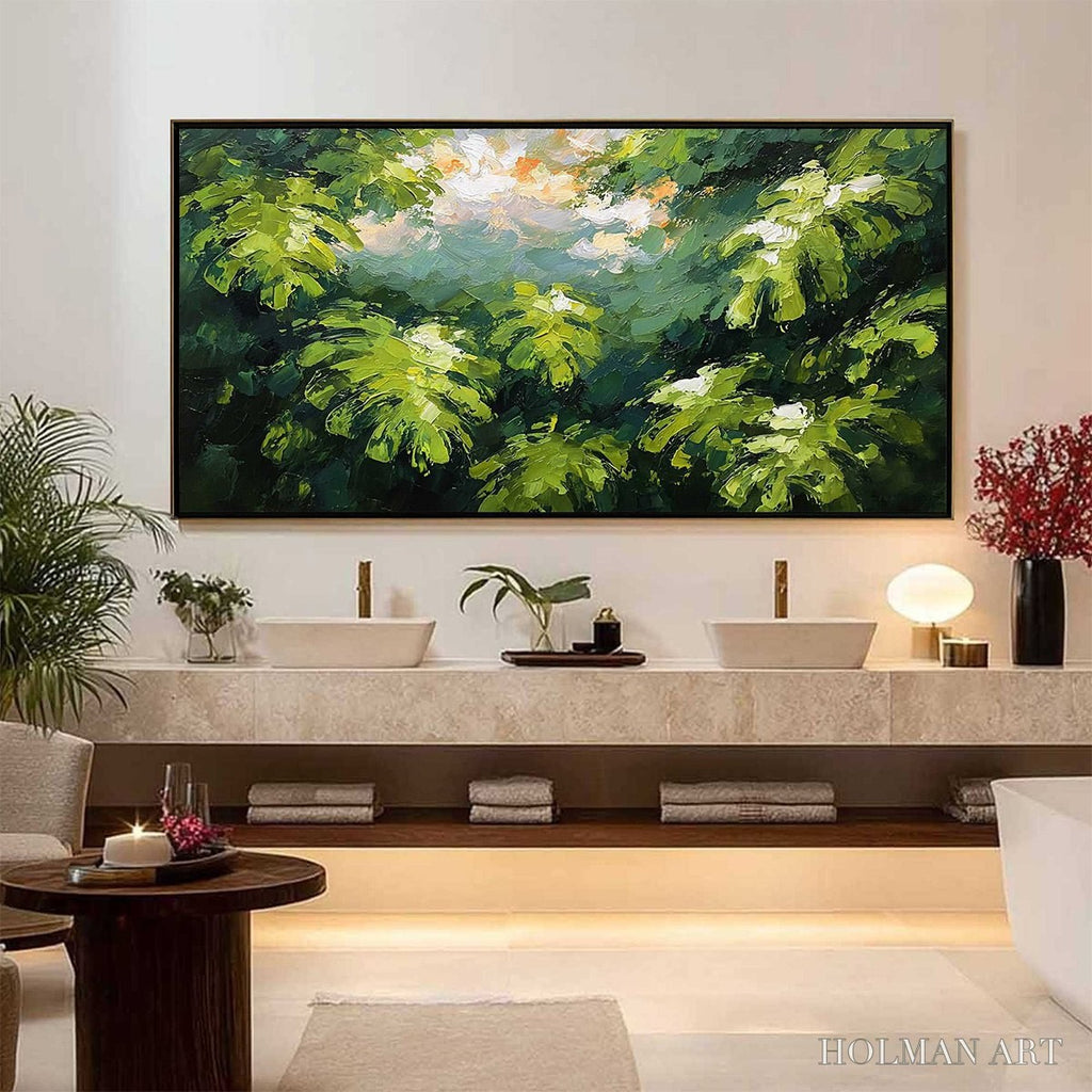 HOLMAN ART Verdant Sanctuary – Textured Impasto Painting of Sun-Kissed Jungle Leaves - image 6