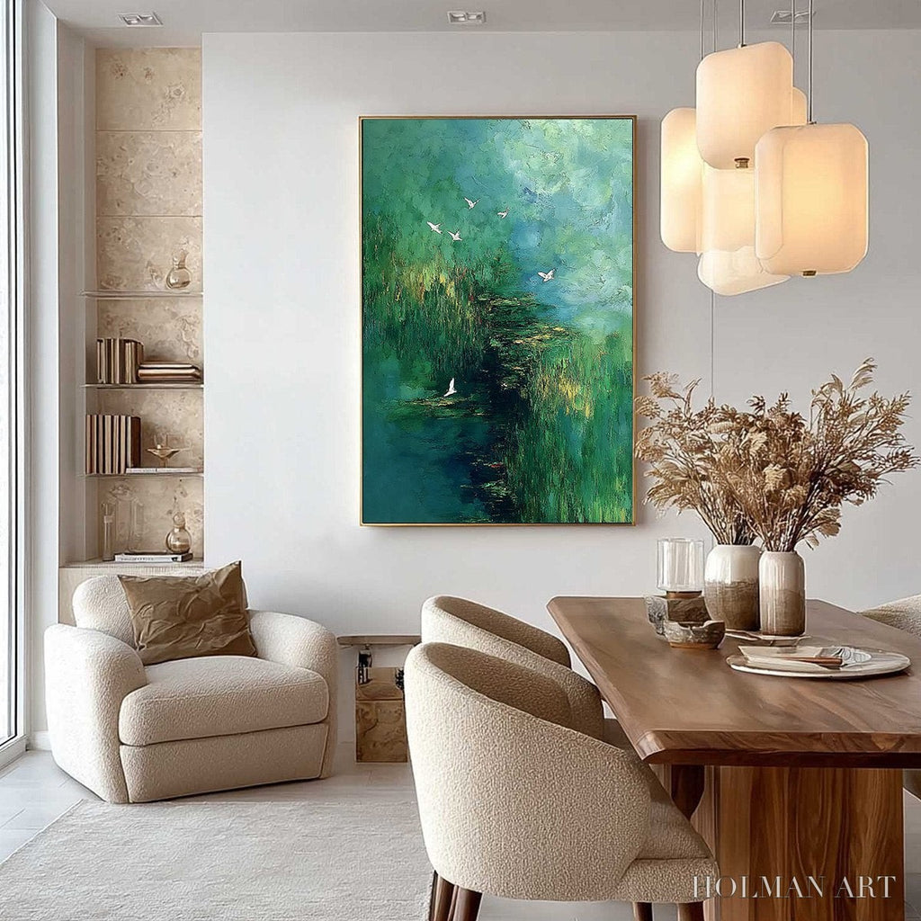 HOLMAN ART Verdant Sanctuary – Abstract Green Forest Landscape with Flying Birds - image 4