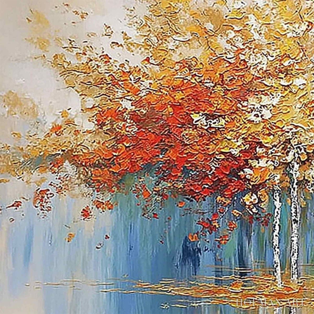 HOLMAN ART Seasonal Embrace – Textured Palette Knife Forest Reflection Painting - image 3