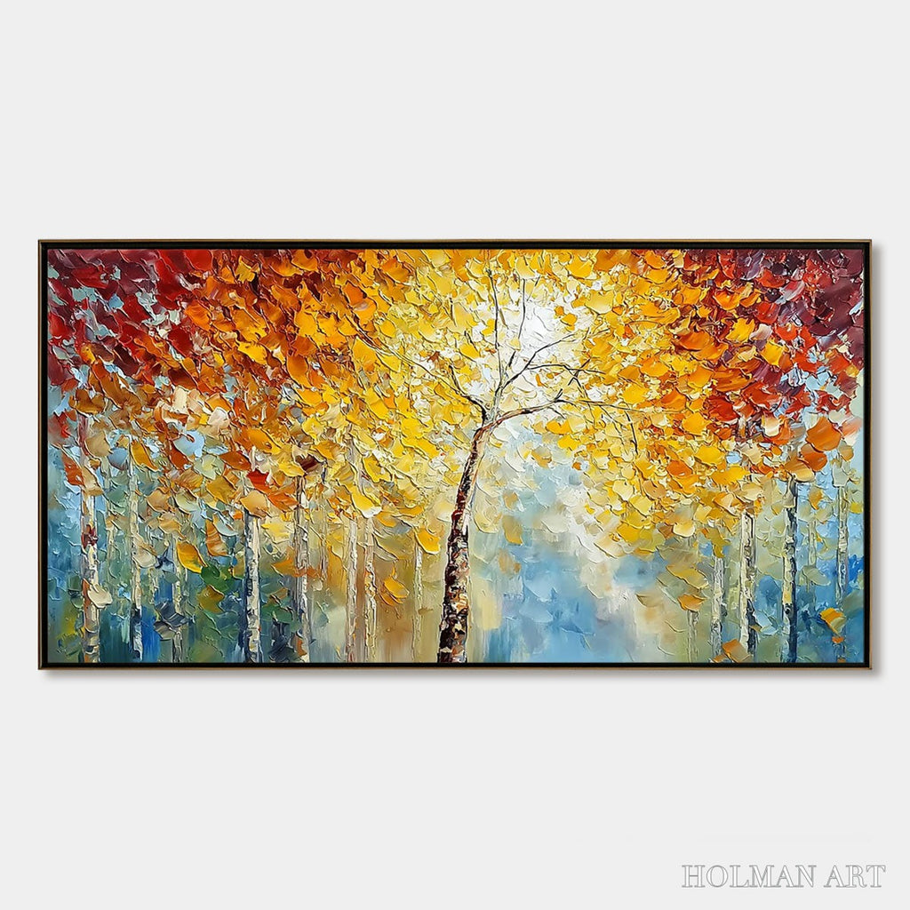 HOLMAN ART Autumn'S Embrace – Textured Palette Knife Autumn Forest Oil Painting - image 1