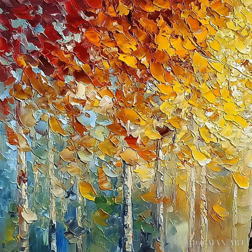 HOLMAN ART Autumn'S Embrace – Textured Palette Knife Autumn Forest Oil Painting - image 3