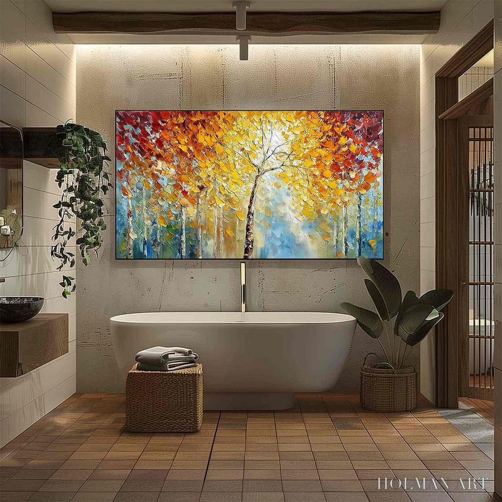 HOLMAN ART Autumn'S Embrace – Textured Palette Knife Autumn Forest Oil Painting - image 4