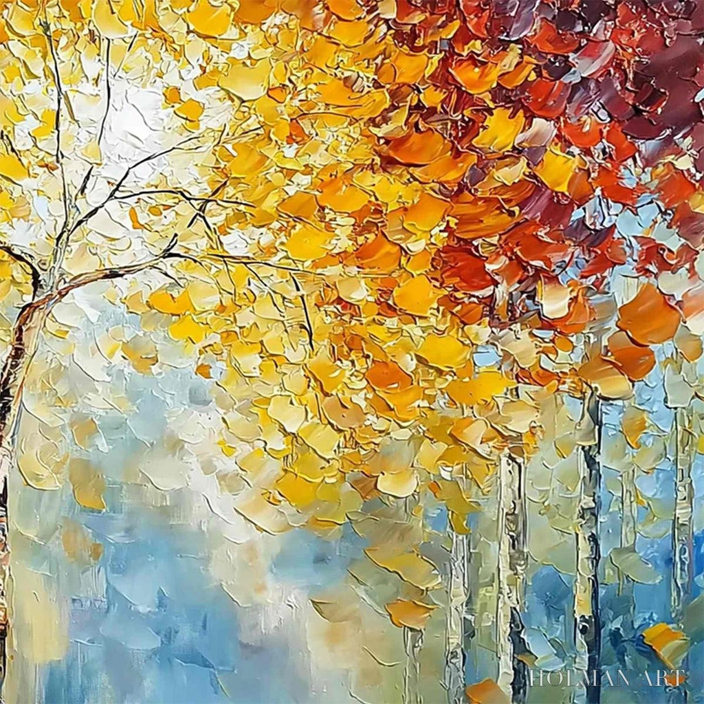 HOLMAN ART Autumn'S Embrace – Textured Palette Knife Autumn Forest Oil Painting - image 5