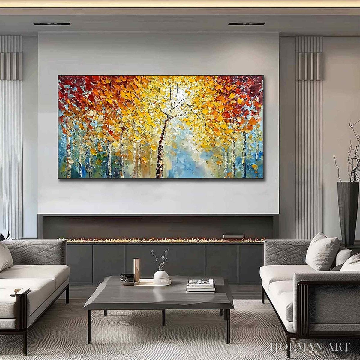 HOLMAN ART Autumn'S Embrace – Textured Palette Knife Autumn Forest Oil Painting - image 6