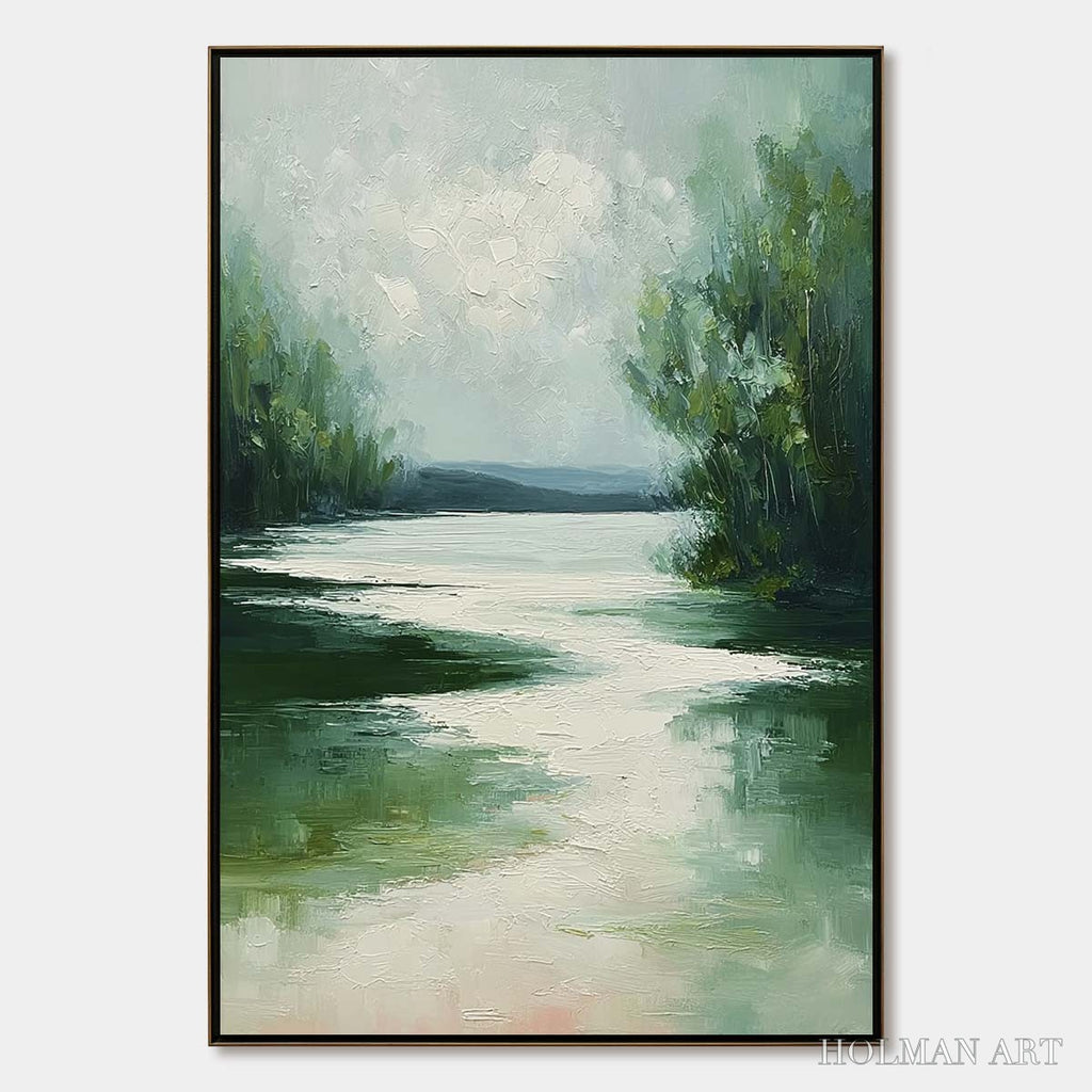 HOLMAN ART Verdant Reflections – Textured Vertical Green Landscape Painting - image 1