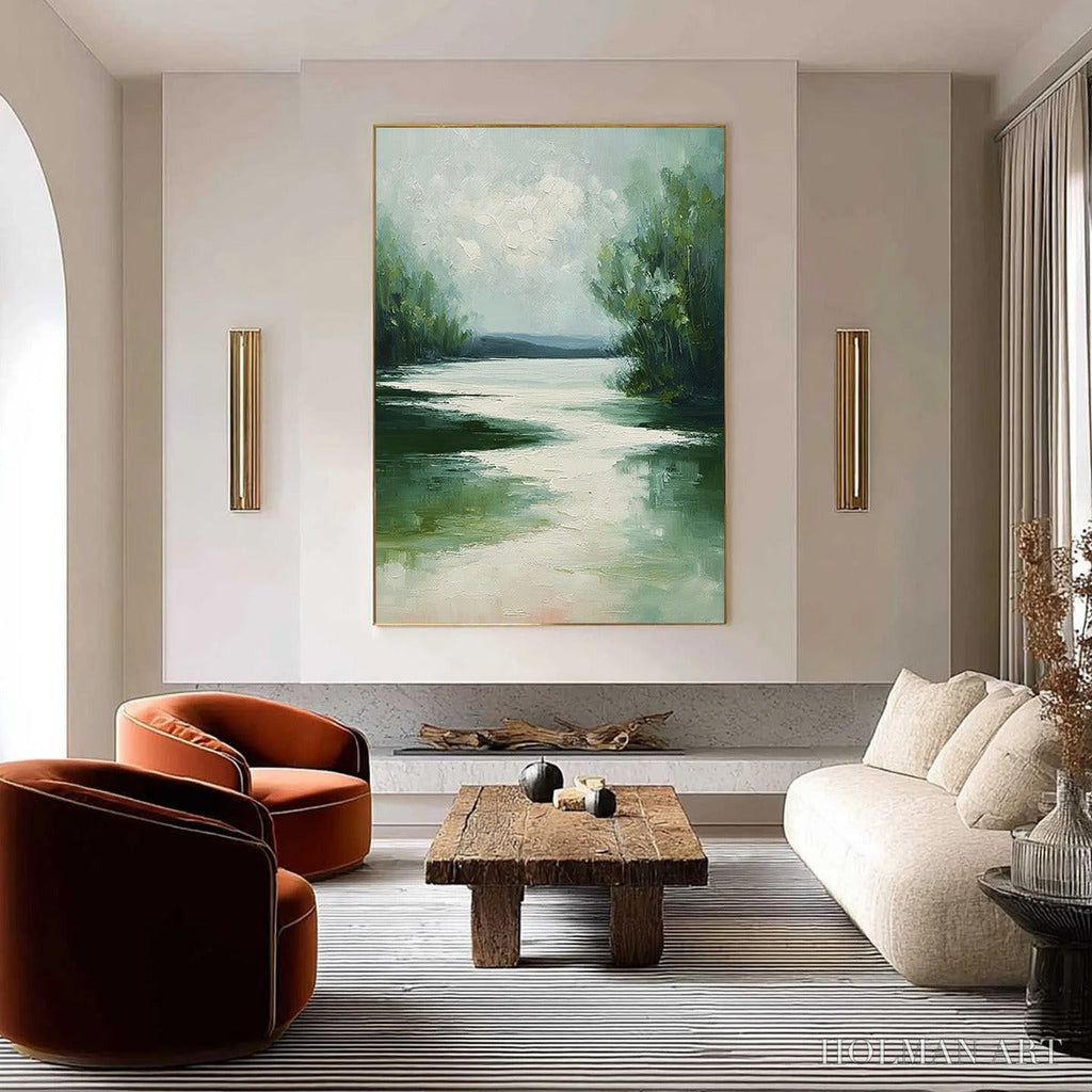 HOLMAN ART Verdant Reflections – Textured Vertical Green Landscape Painting - image 2