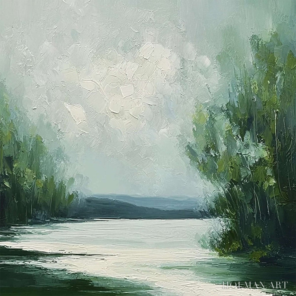 HOLMAN ART Verdant Reflections – Textured Vertical Green Landscape Painting - image 3