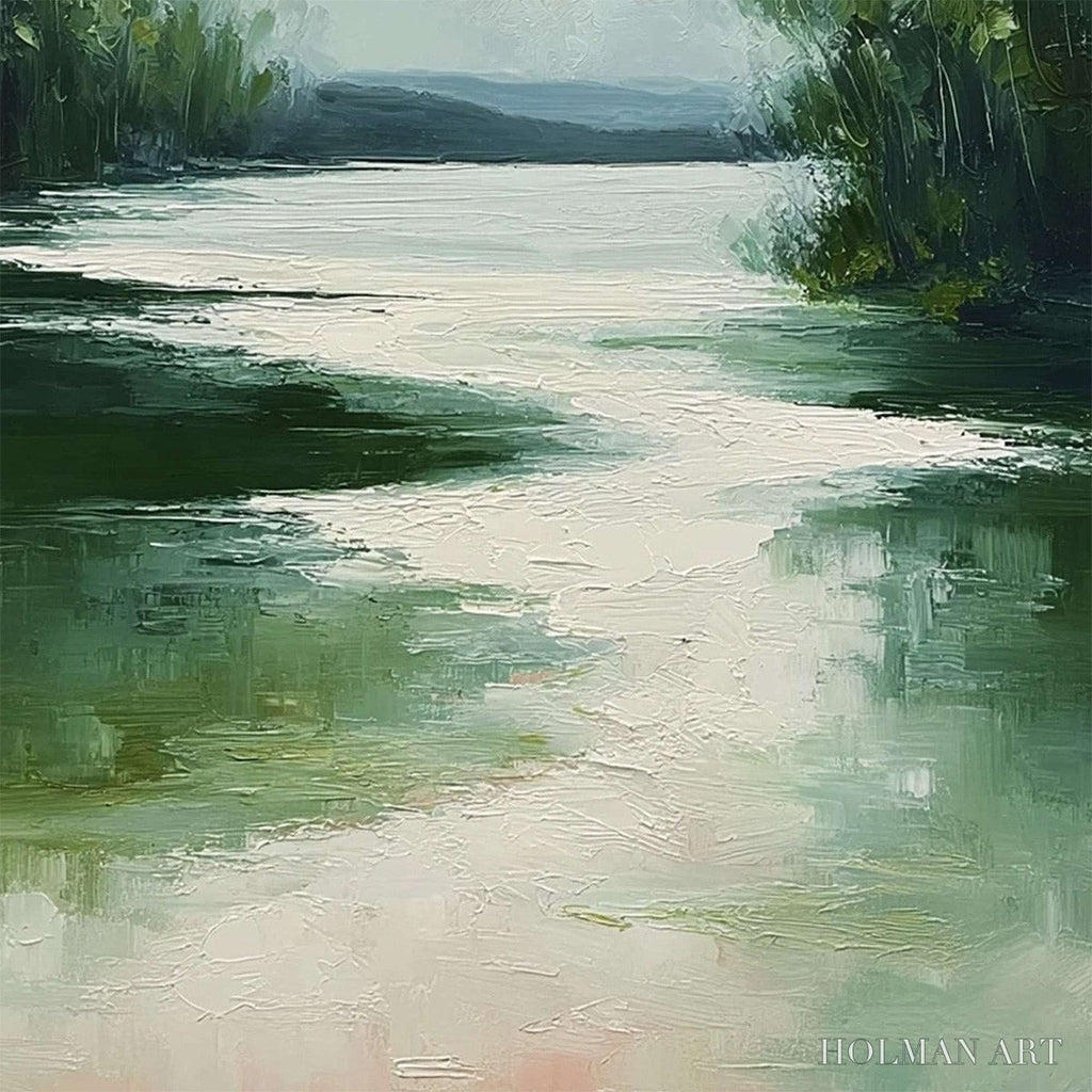 HOLMAN ART Verdant Reflections – Textured Vertical Green Landscape Painting - image 5