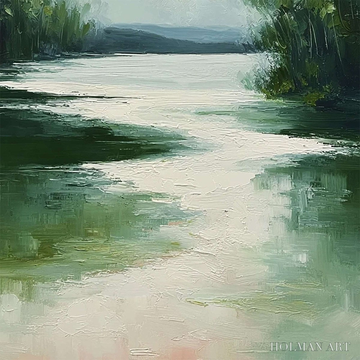 HOLMAN ART Verdant Reflections – Textured Vertical Green Landscape Painting - image 5