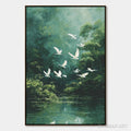HOLMAN ART Green Haven – Serene Forest Landscape with Flying Egrets Painting - image 1