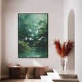 HOLMAN ART Green Haven – Serene Forest Landscape with Flying Egrets Painting - image 2