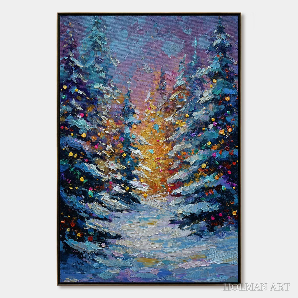 HOLMAN ART Winter'S Glow – Textured Impasto Winter Forest Landscape Oil Painting - image 1