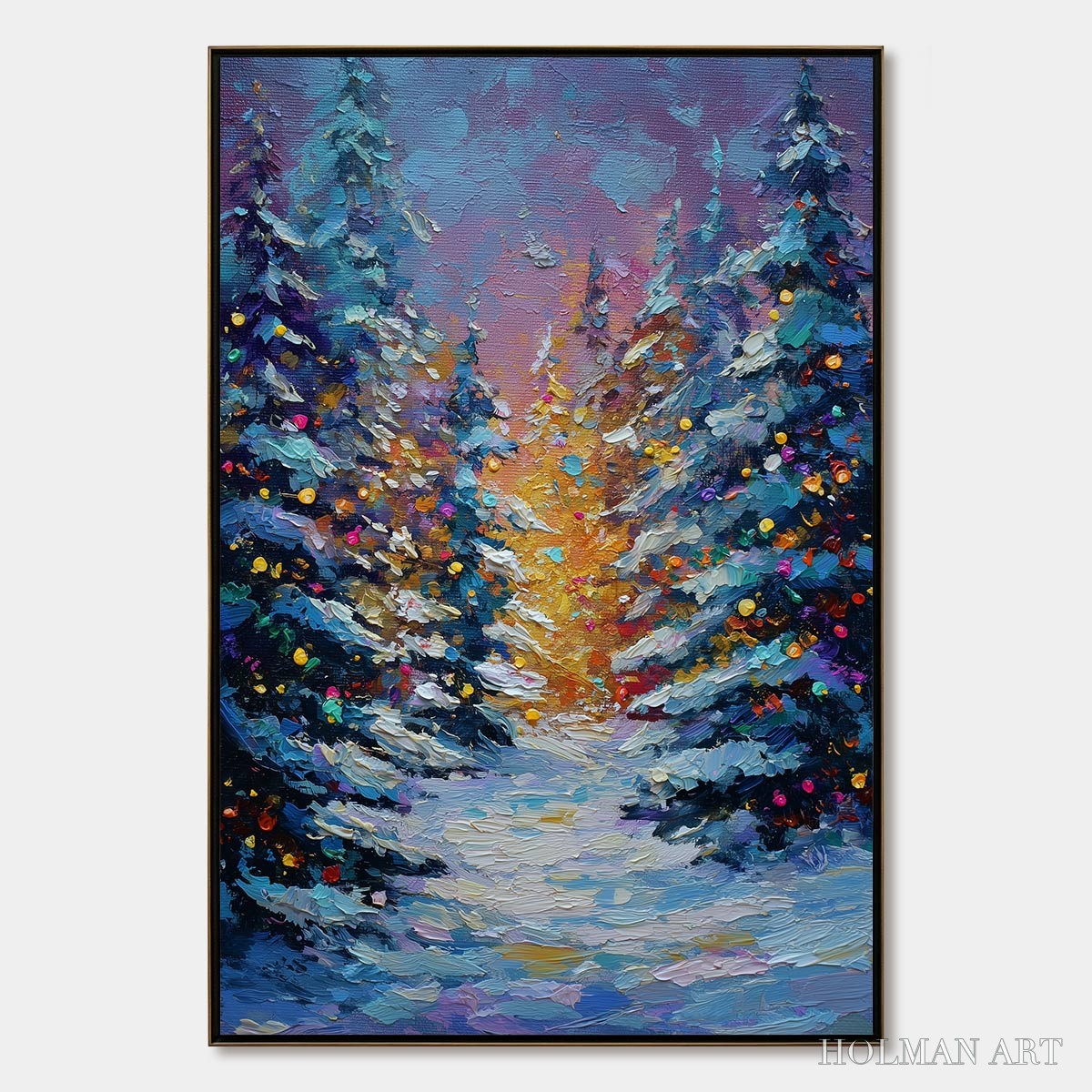 HOLMAN ART Winter'S Glow – Textured Impasto Winter Forest Landscape Oil Painting - image 1