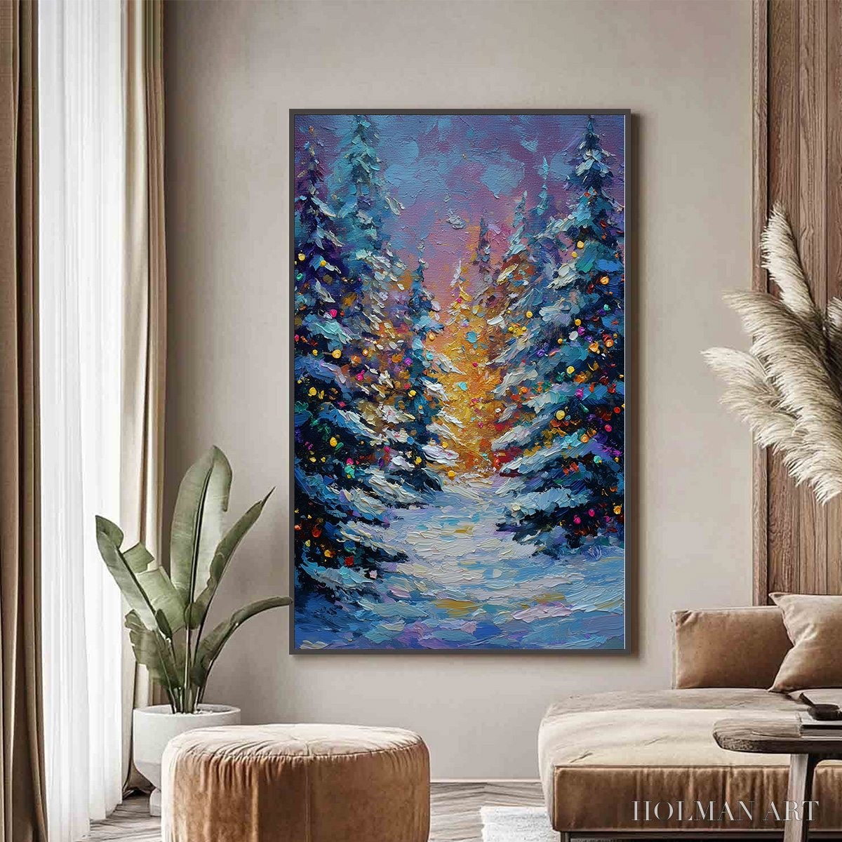 HOLMAN ART Winter'S Glow – Textured Impasto Winter Forest Landscape Oil Painting - image 2