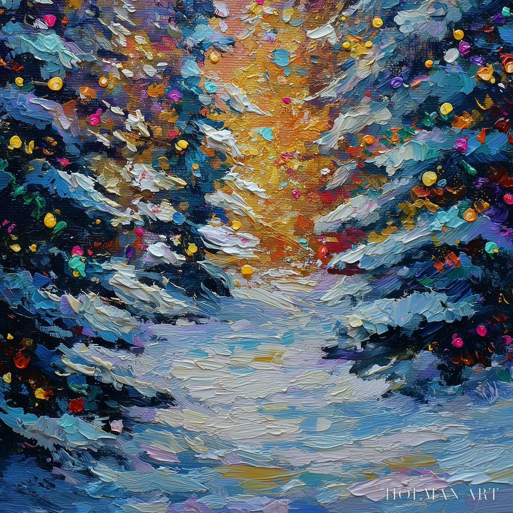 HOLMAN ART Winter'S Glow – Textured Impasto Winter Forest Landscape Oil Painting - image 3