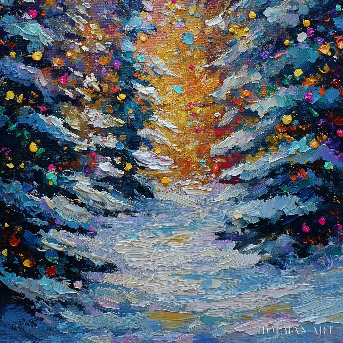 HOLMAN ART Winter'S Glow – Textured Impasto Winter Forest Landscape Oil Painting - image 3