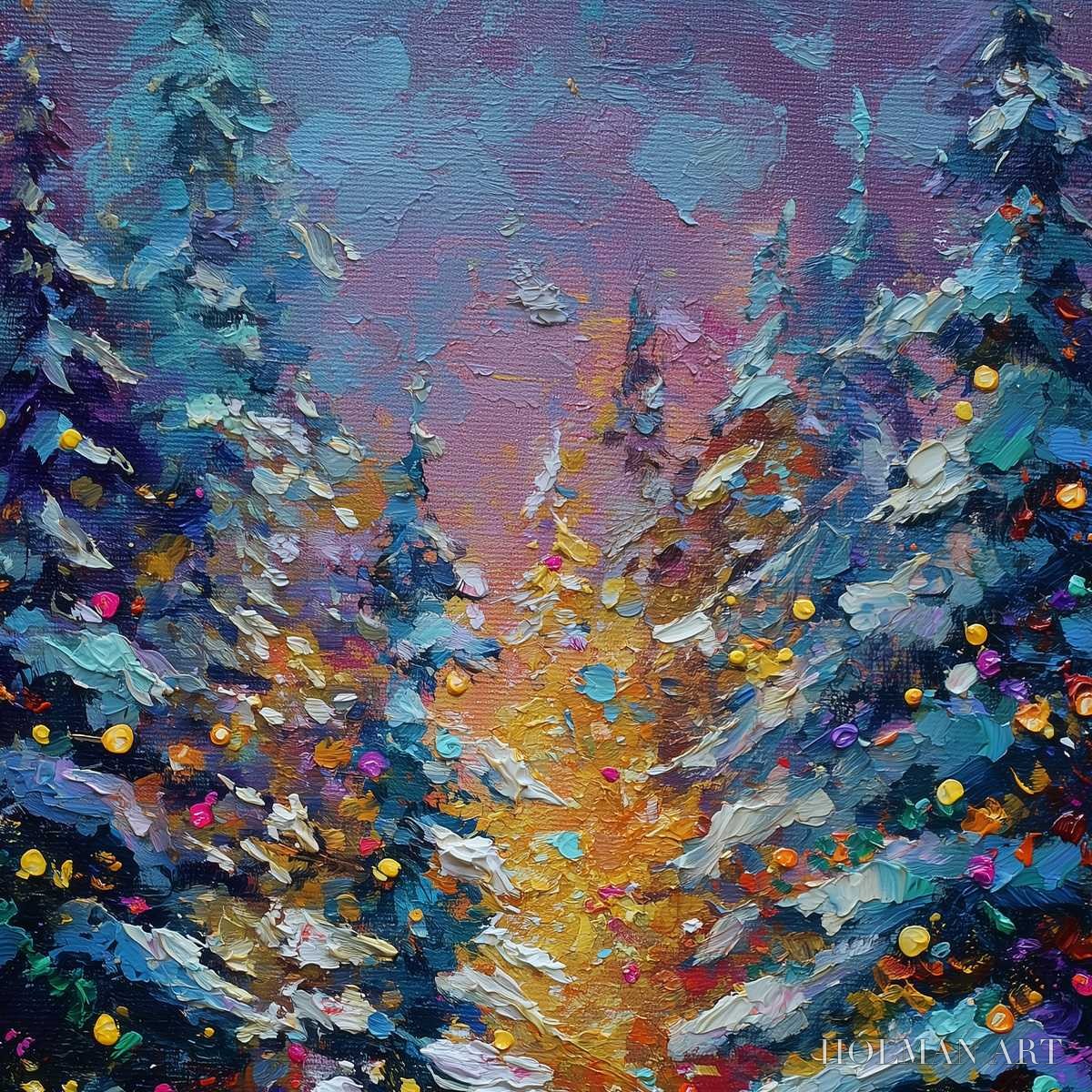 HOLMAN ART Winter'S Glow – Textured Impasto Winter Forest Landscape Oil Painting - image 5