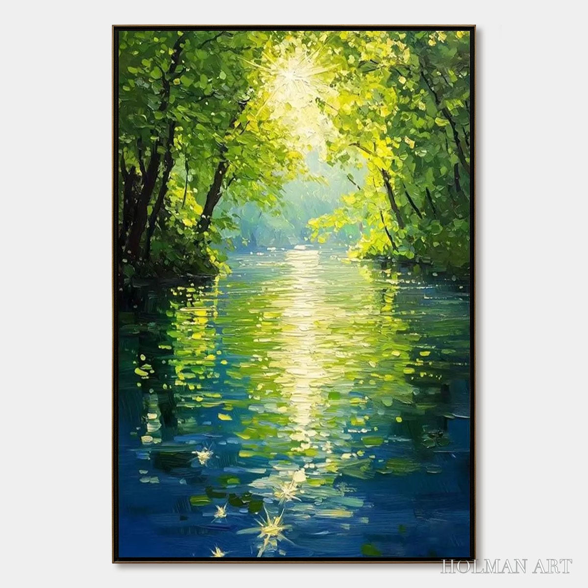 HOLMAN ART Emerald Glow – Impressionist Forest River Landscape Painting - image 1