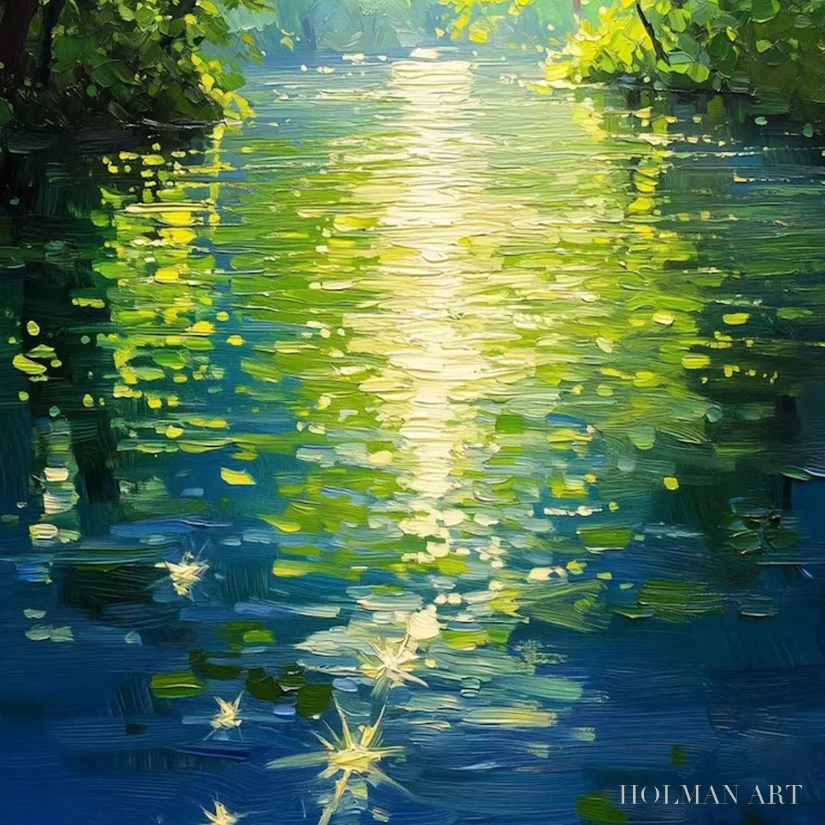 HOLMAN ART Emerald Glow – Impressionist Forest River Landscape Painting - image 3
