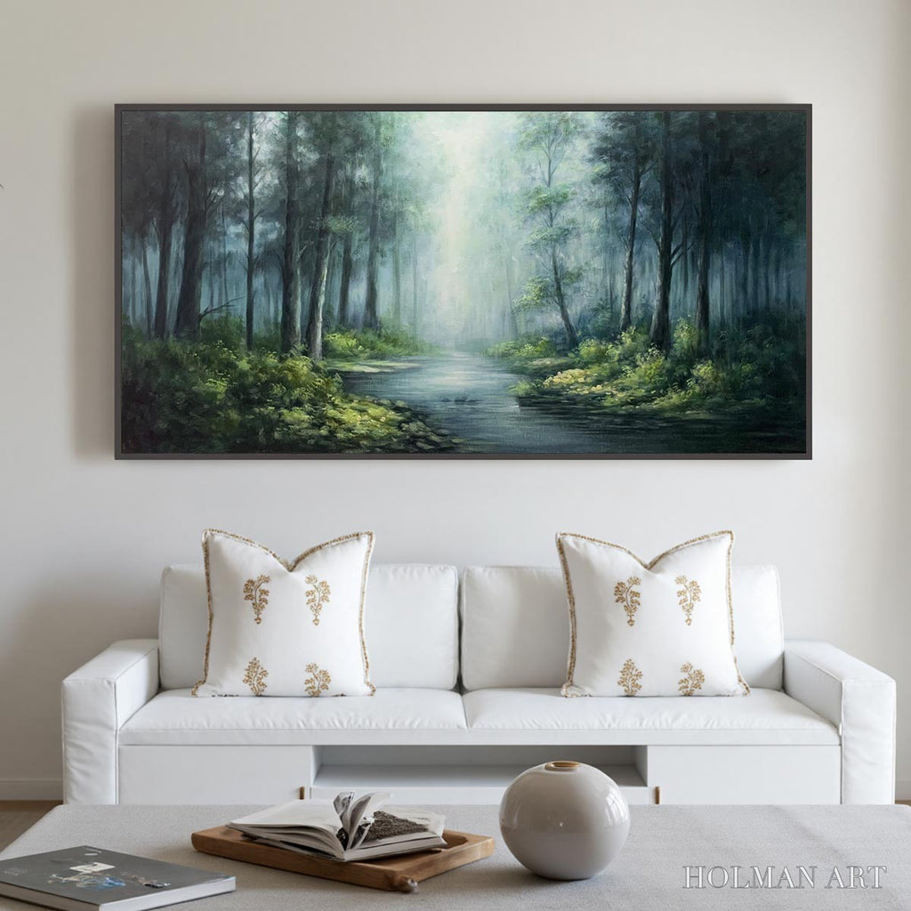 HOLMAN ART Ready to Ship | Forest Whispers – Panoramic Misty Forest Oil Painting - image 1