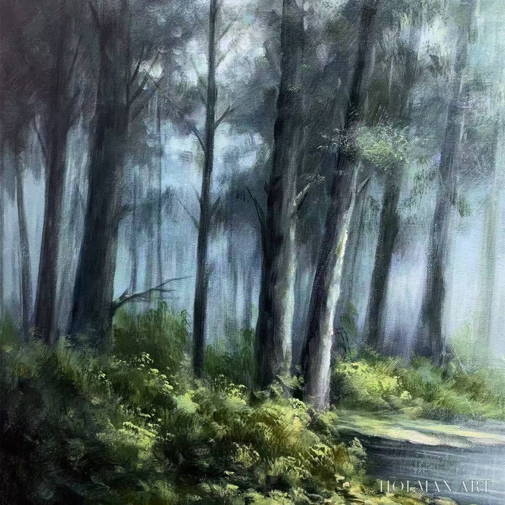 HOLMAN ART Ready to Ship | Forest Whispers – Panoramic Misty Forest Oil Painting - image 2