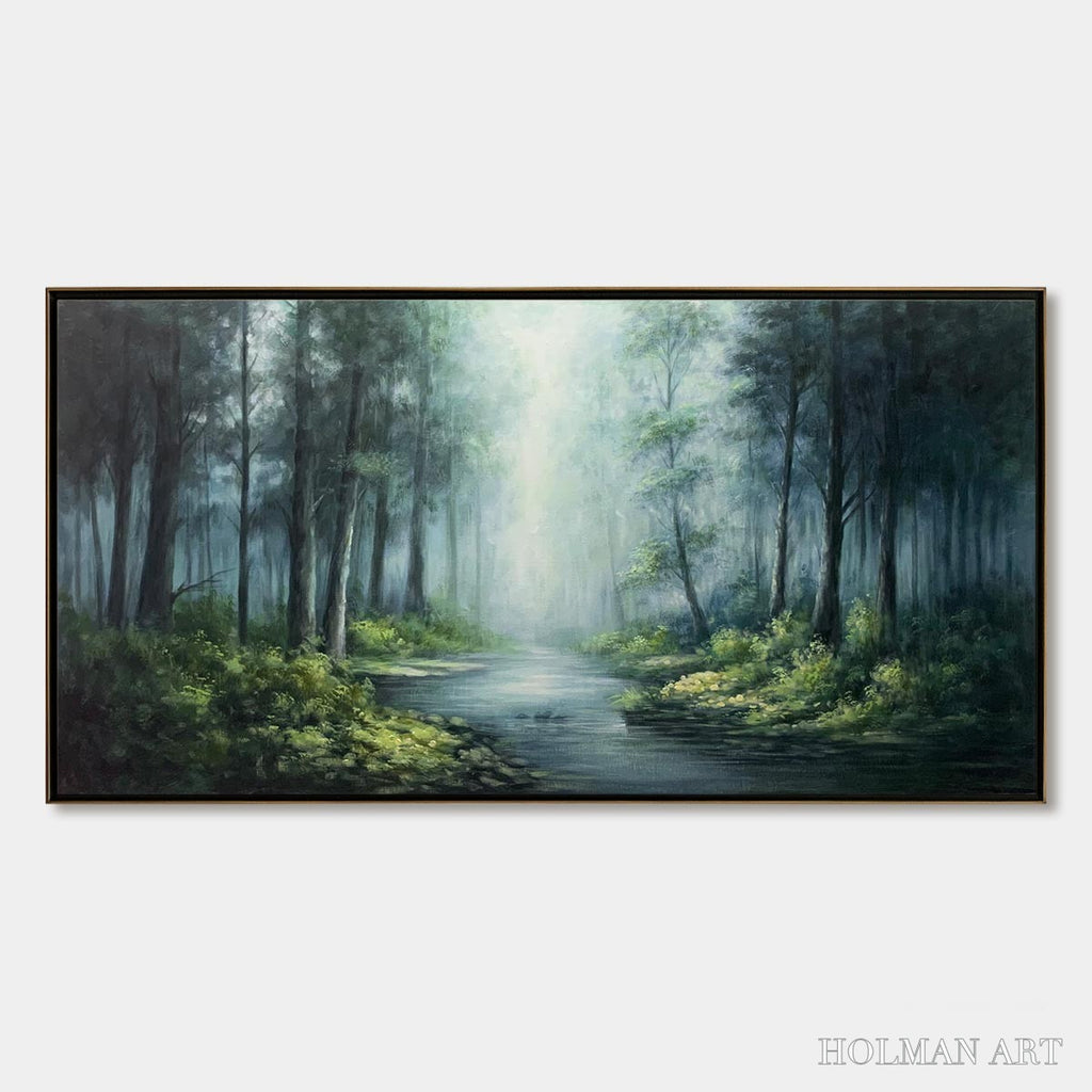 HOLMAN ART Ready to Ship | Forest Whispers – Panoramic Misty Forest Oil Painting - image 3