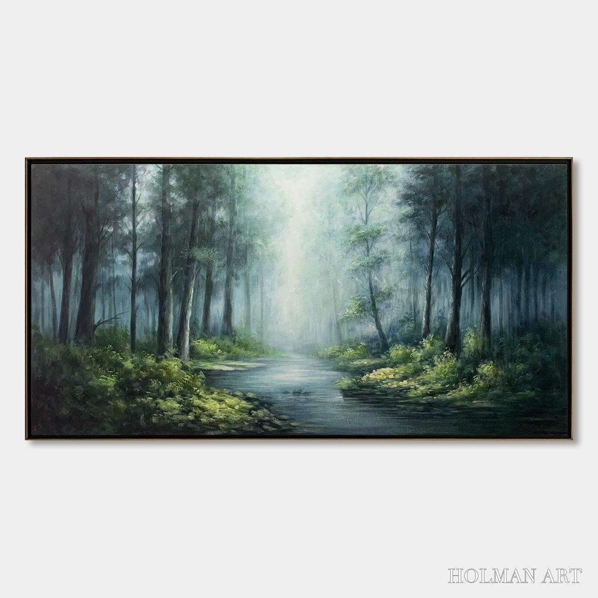 HOLMAN ART Ready to Ship | Forest Whispers – Panoramic Misty Forest Oil Painting - image 3