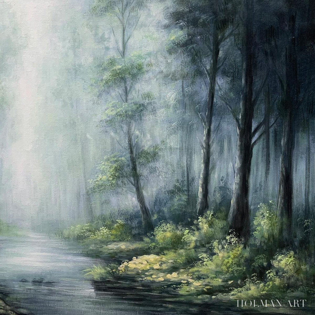 HOLMAN ART Ready to Ship | Forest Whispers – Panoramic Misty Forest Oil Painting - image 4