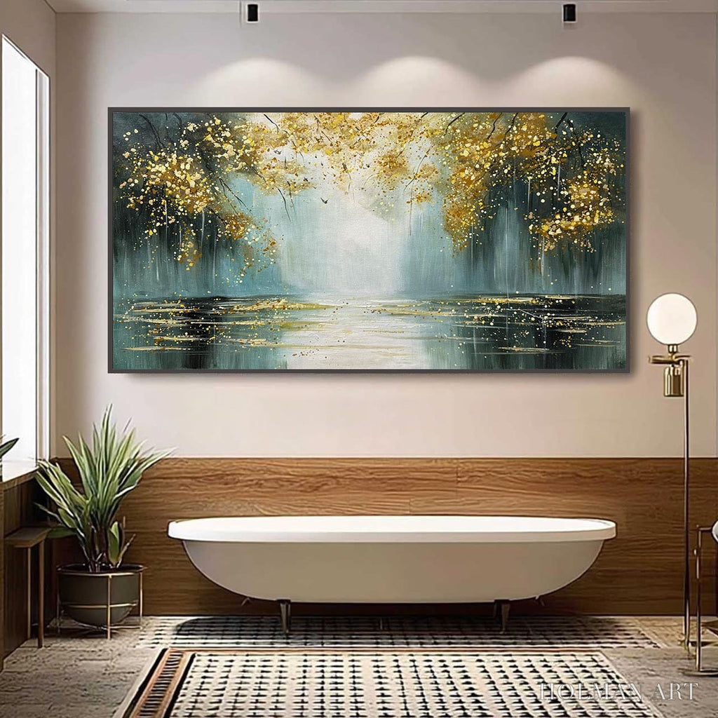 HOLMAN ART Ready to Ship | Golden Whispers – Textured Gold-Accented Forest Oil Painting - image 1
