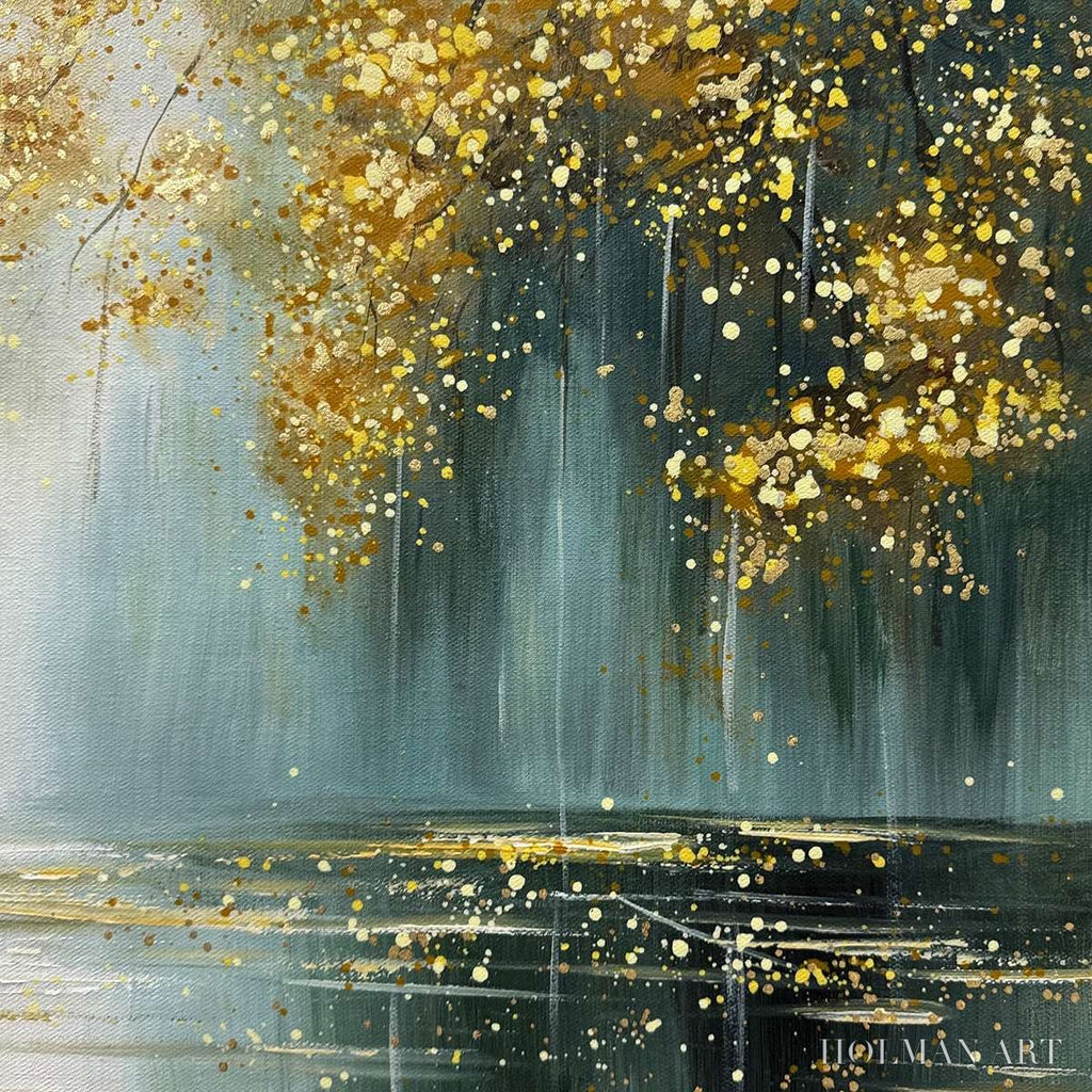 HOLMAN ART Ready to Ship | Golden Whispers – Textured Gold-Accented Forest Oil Painting - image 2