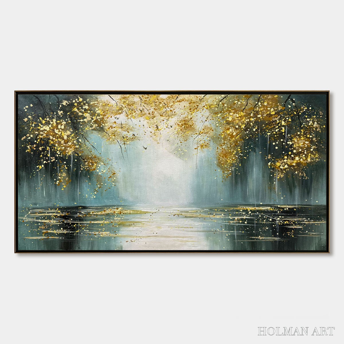 HOLMAN ART Ready to Ship | Golden Whispers – Textured Gold-Accented Forest Oil Painting - image 3