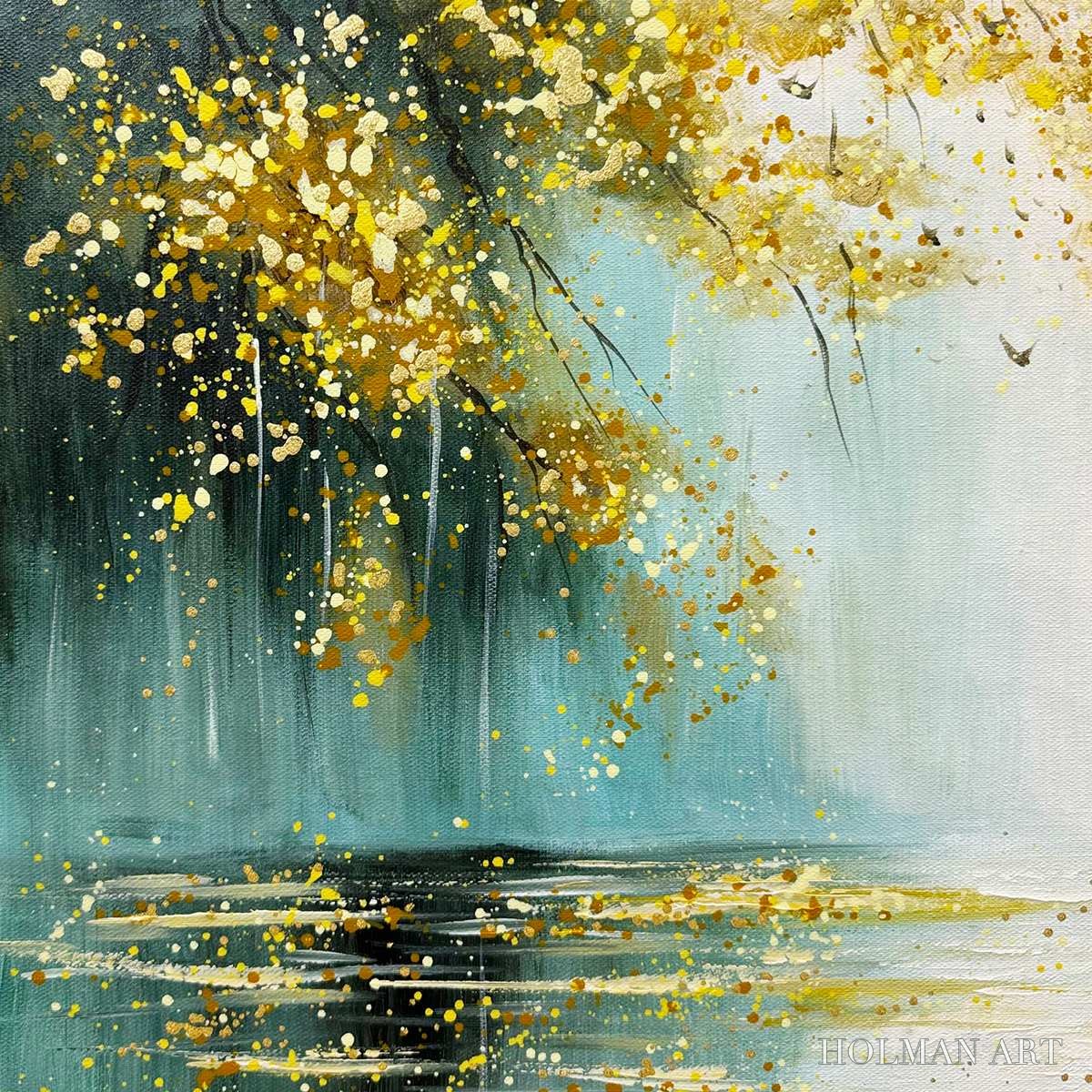 HOLMAN ART Ready to Ship | Golden Whispers – Textured Gold-Accented Forest Oil Painting - image 4