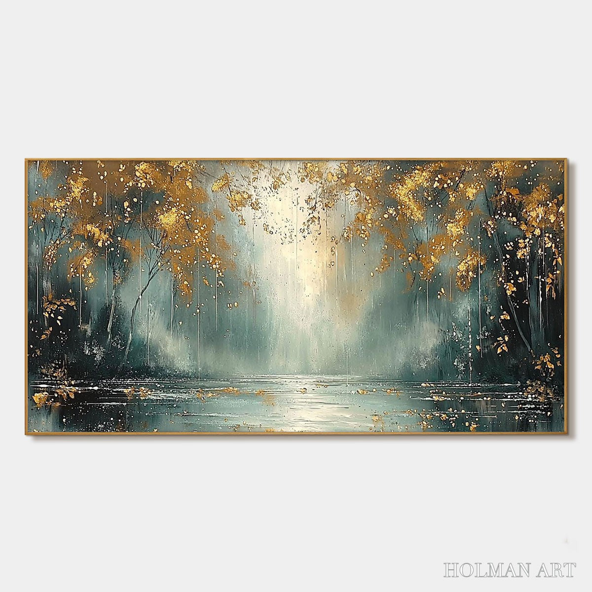 HOLMAN ART Golden Whispers – Textured Forest Landscape Oil Painting with Gold Accents - image 1