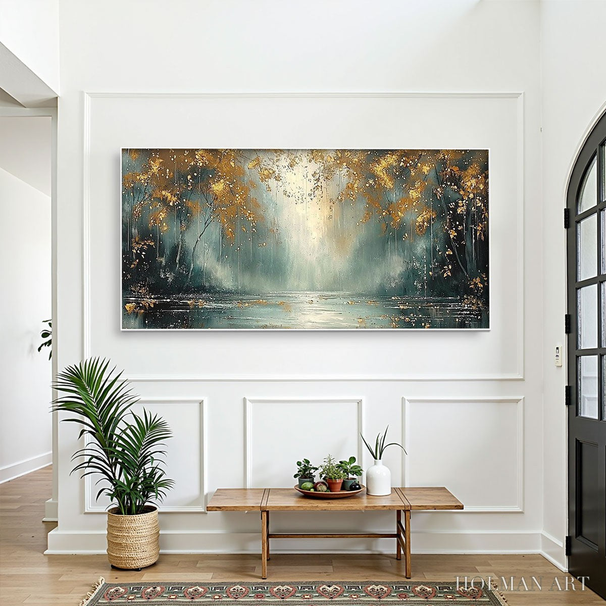 HOLMAN ART Golden Whispers – Textured Forest Landscape Oil Painting with Gold Accents - image 2