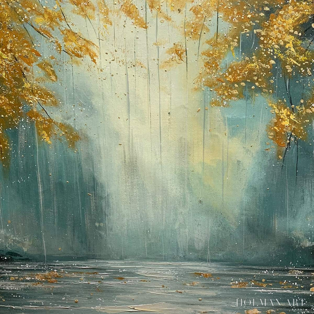 HOLMAN ART Golden Whispers – Textured Forest Landscape Oil Painting with Gold Accents - image 3