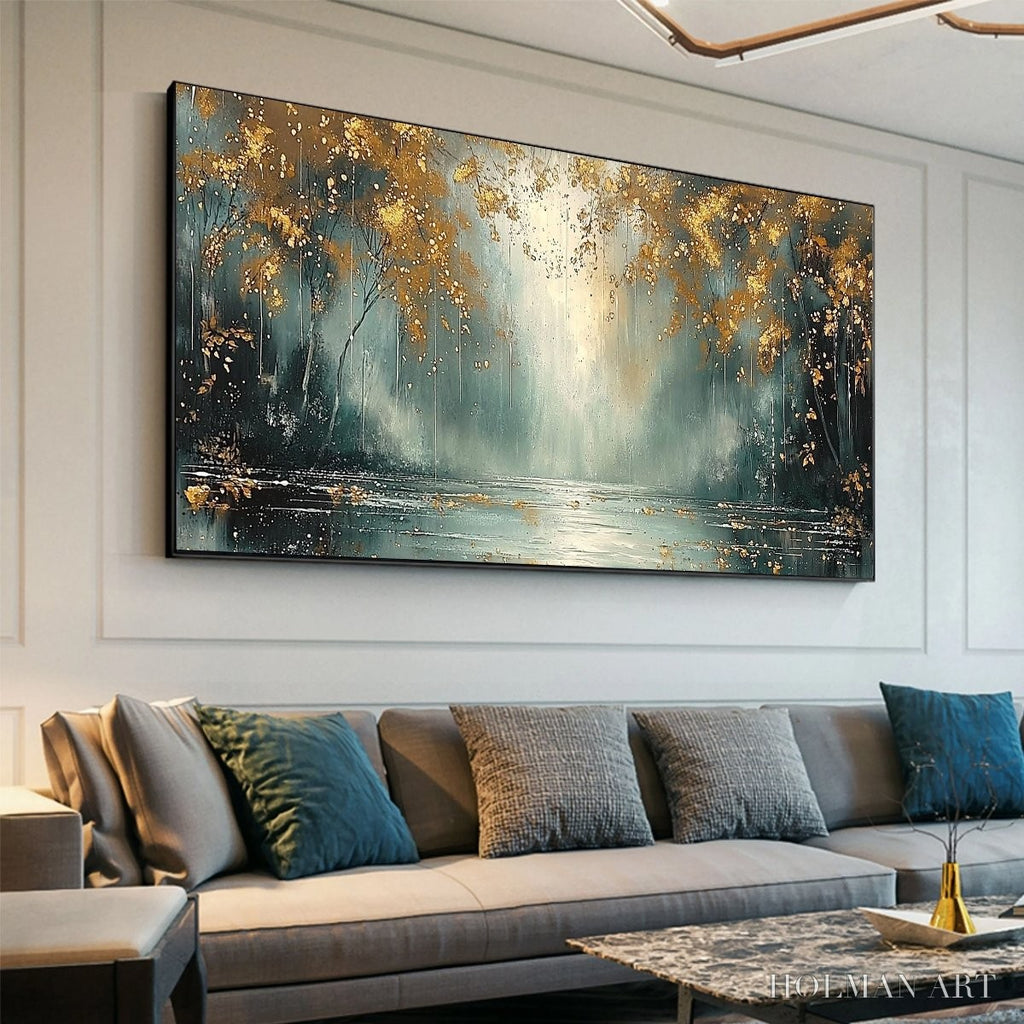 HOLMAN ART Golden Whispers – Textured Forest Landscape Oil Painting with Gold Accents - image 4