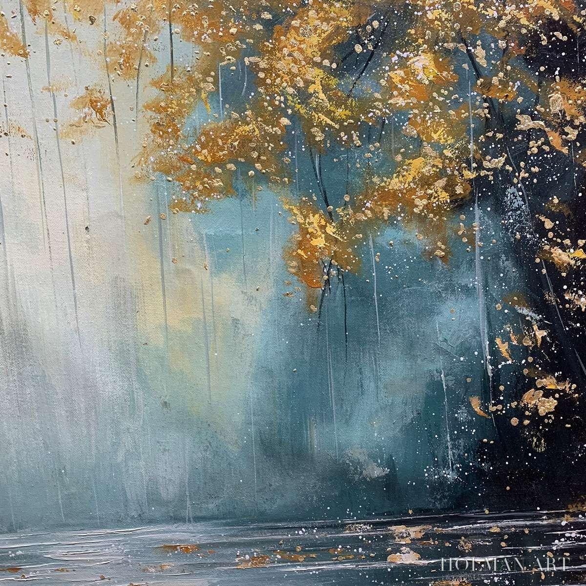 HOLMAN ART Golden Whispers – Textured Forest Landscape Oil Painting with Gold Accents - image 5