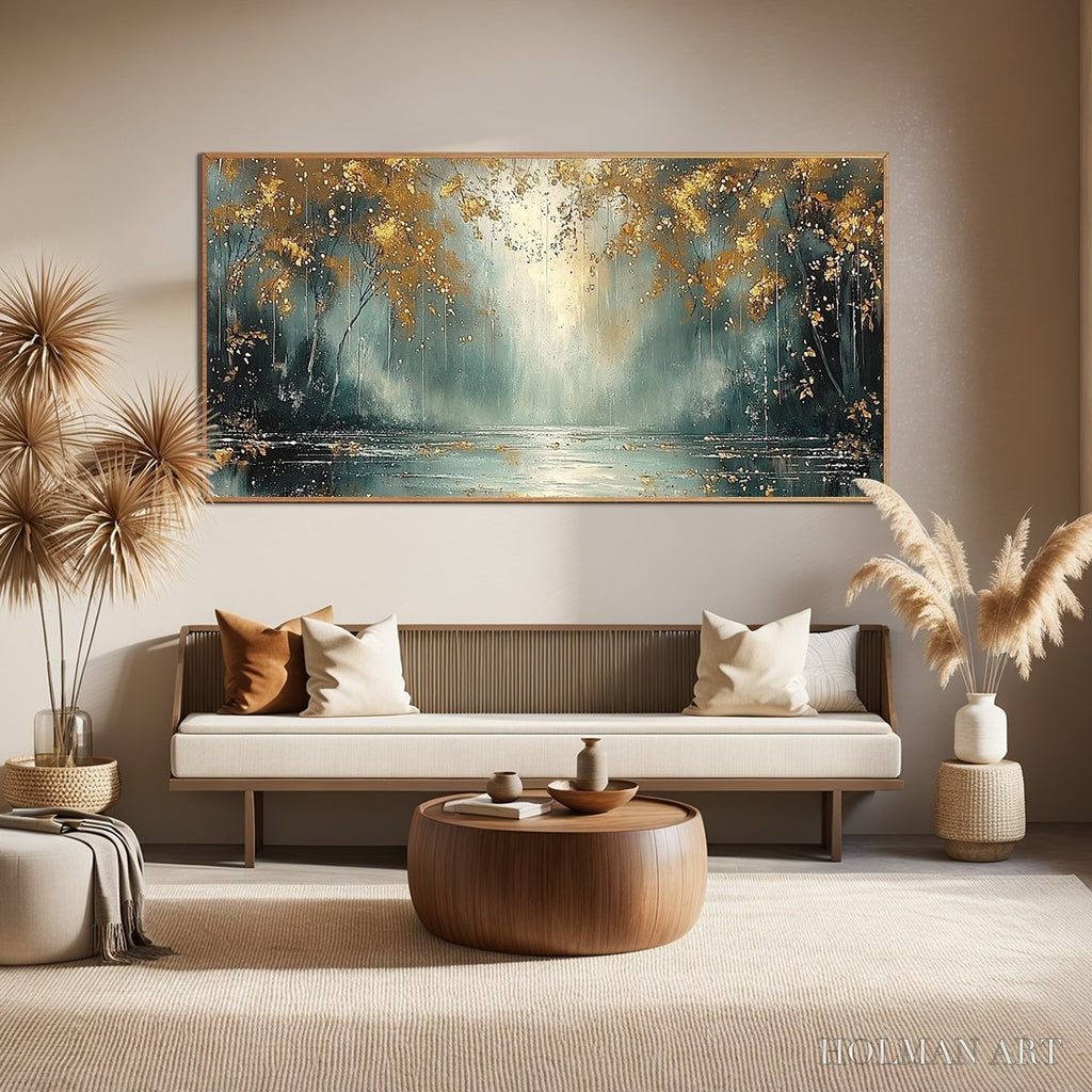 HOLMAN ART Golden Whispers – Textured Forest Landscape Oil Painting with Gold Accents - image 6