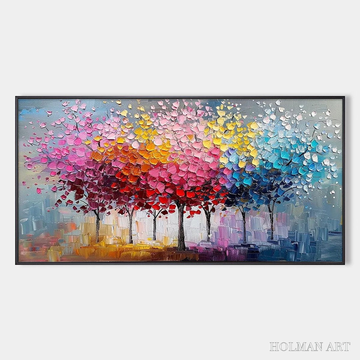 HOLMAN ART Rainbow Forest – Textured Impasto Trees Oil Painting - image 1