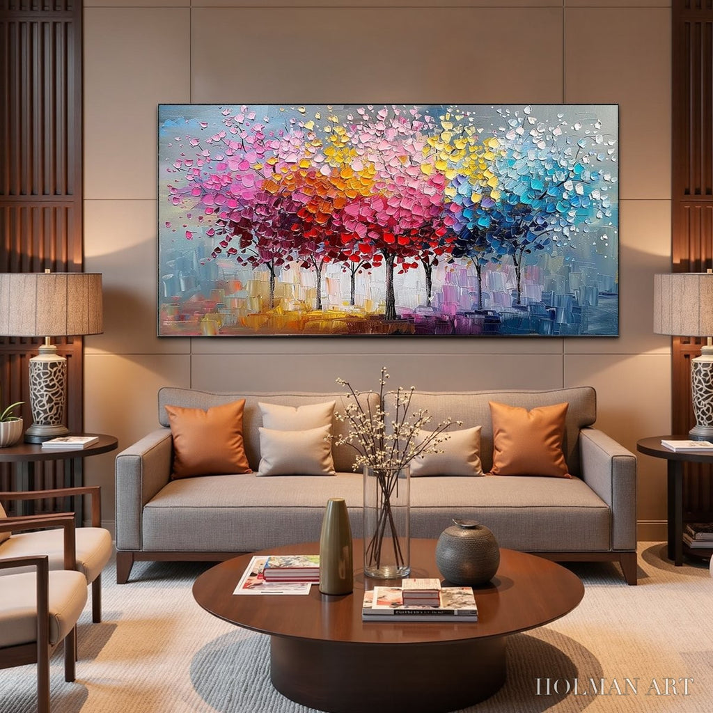 HOLMAN ART Rainbow Forest – Textured Impasto Trees Oil Painting - image 4