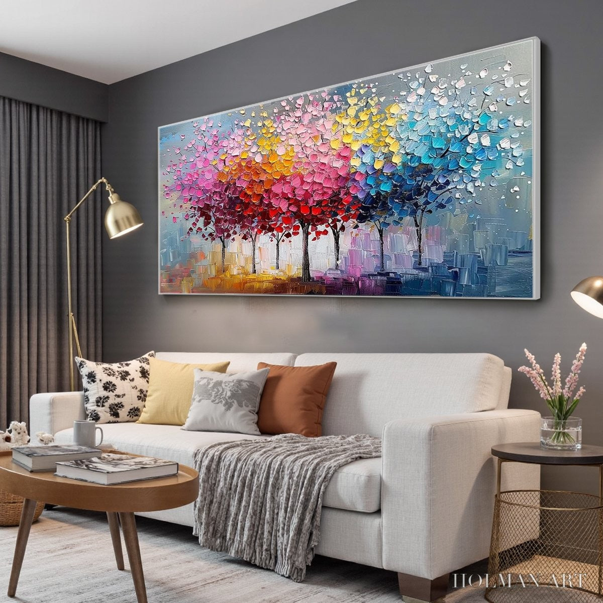 HOLMAN ART Rainbow Forest – Textured Impasto Trees Oil Painting - image 5