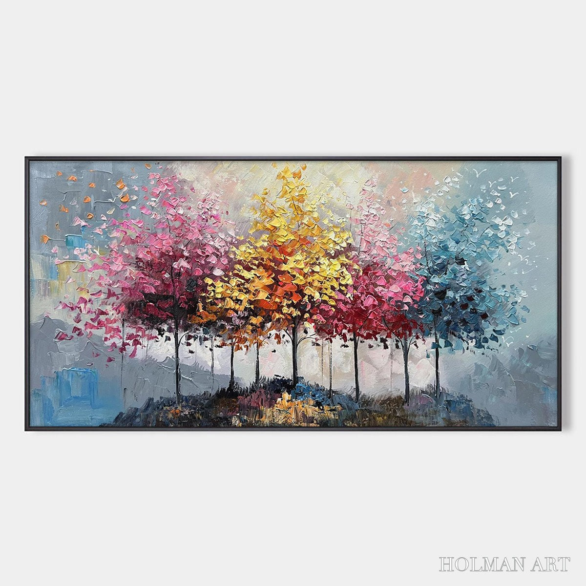 HOLMAN ART Enchanted Forest – Textured Colorful Trees Oil Painting - image 1