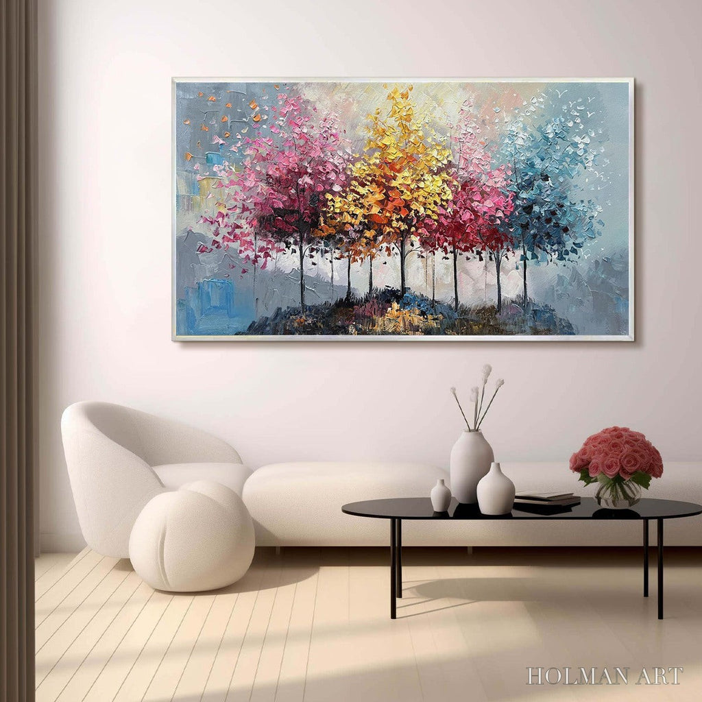HOLMAN ART Enchanted Forest – Textured Colorful Trees Oil Painting - image 2