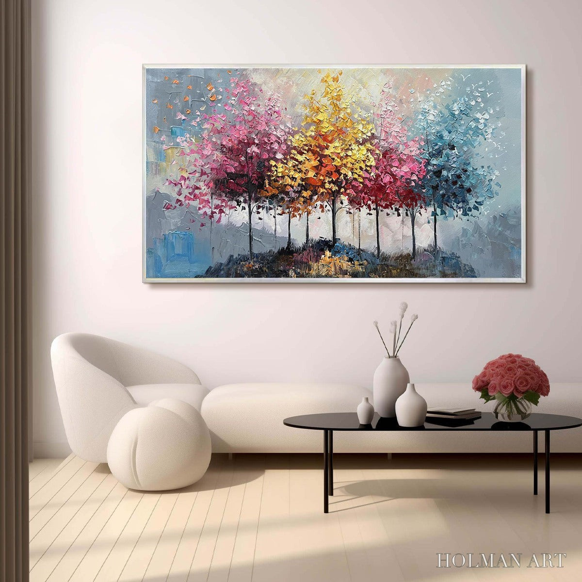 HOLMAN ART Enchanted Forest – Textured Colorful Trees Oil Painting - image 2
