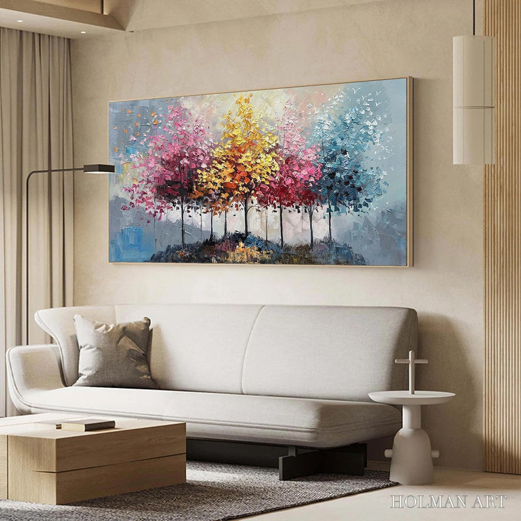 HOLMAN ART Enchanted Forest – Textured Colorful Trees Oil Painting - image 4