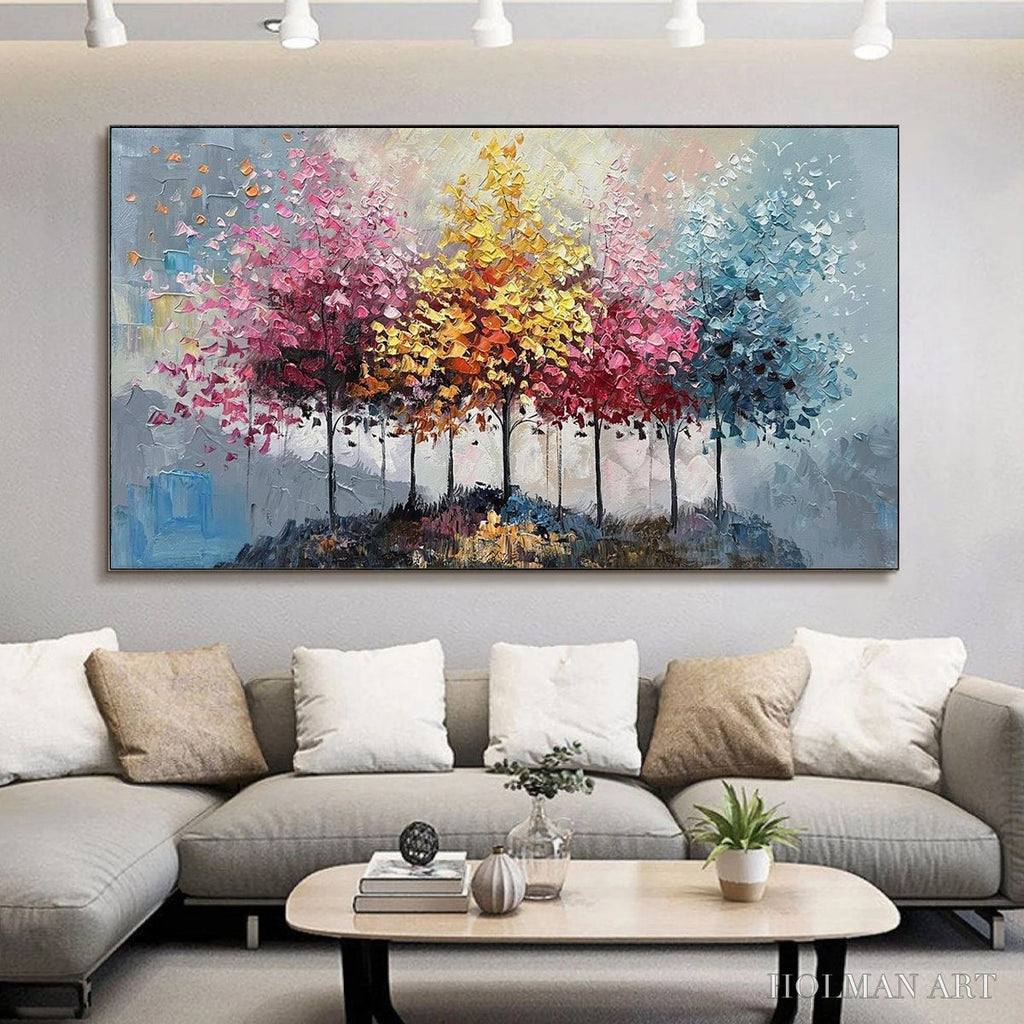 HOLMAN ART Enchanted Forest – Textured Colorful Trees Oil Painting - image 6