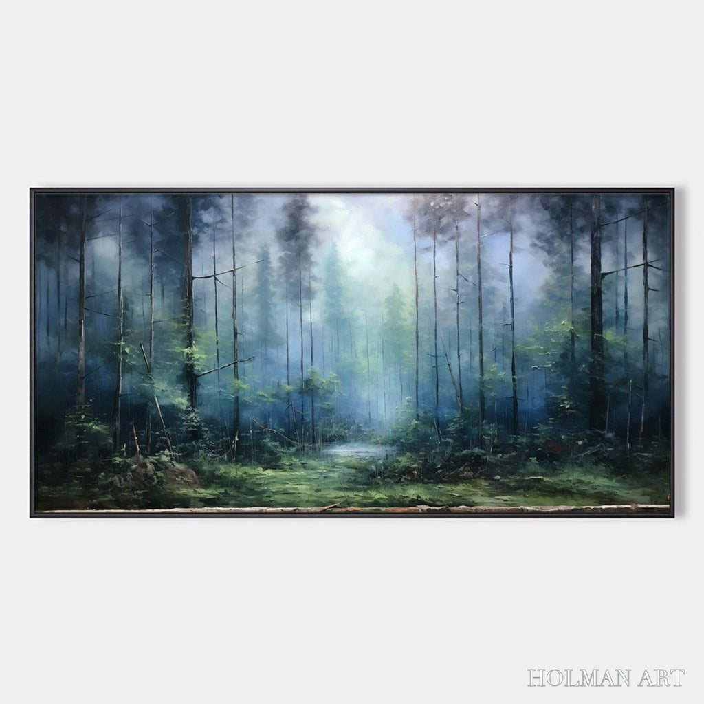 HOLMAN ART Forest Whispers – Panoramic Misty Forest Oil Painting - image 1