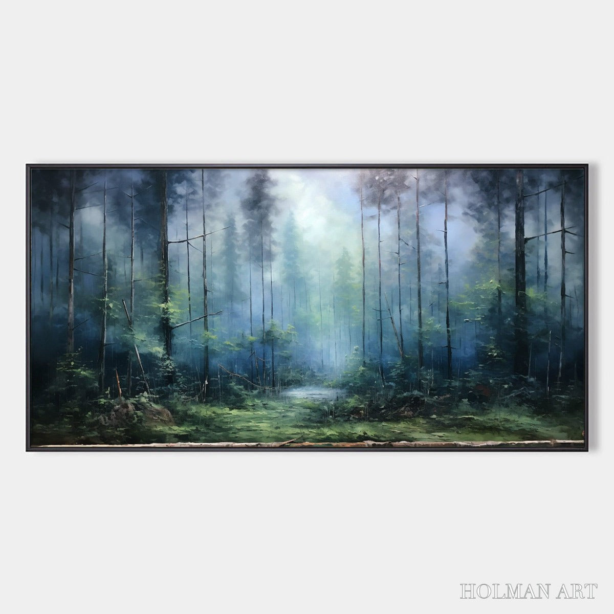 HOLMAN ART Forest Whispers – Panoramic Misty Forest Oil Painting - image 1